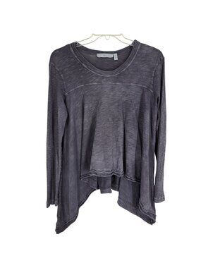 Wilt Long Sleeve Top Medium gray Slub Knit Cotton Made in USA shark bite hem